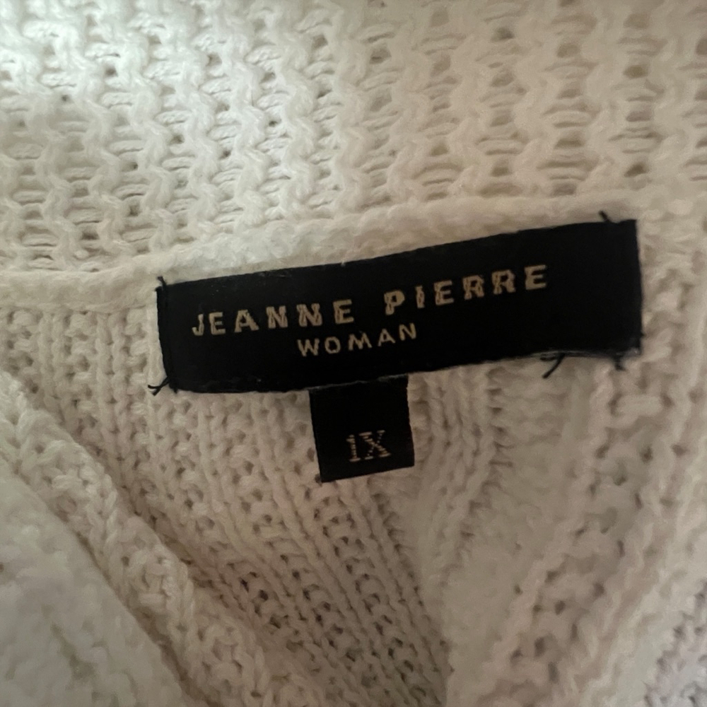 Jeanne Pierre Woman Ivory Cotton Cable Knit Shawl Collar Cardigan Sweater 1X - Picture 2 of 16